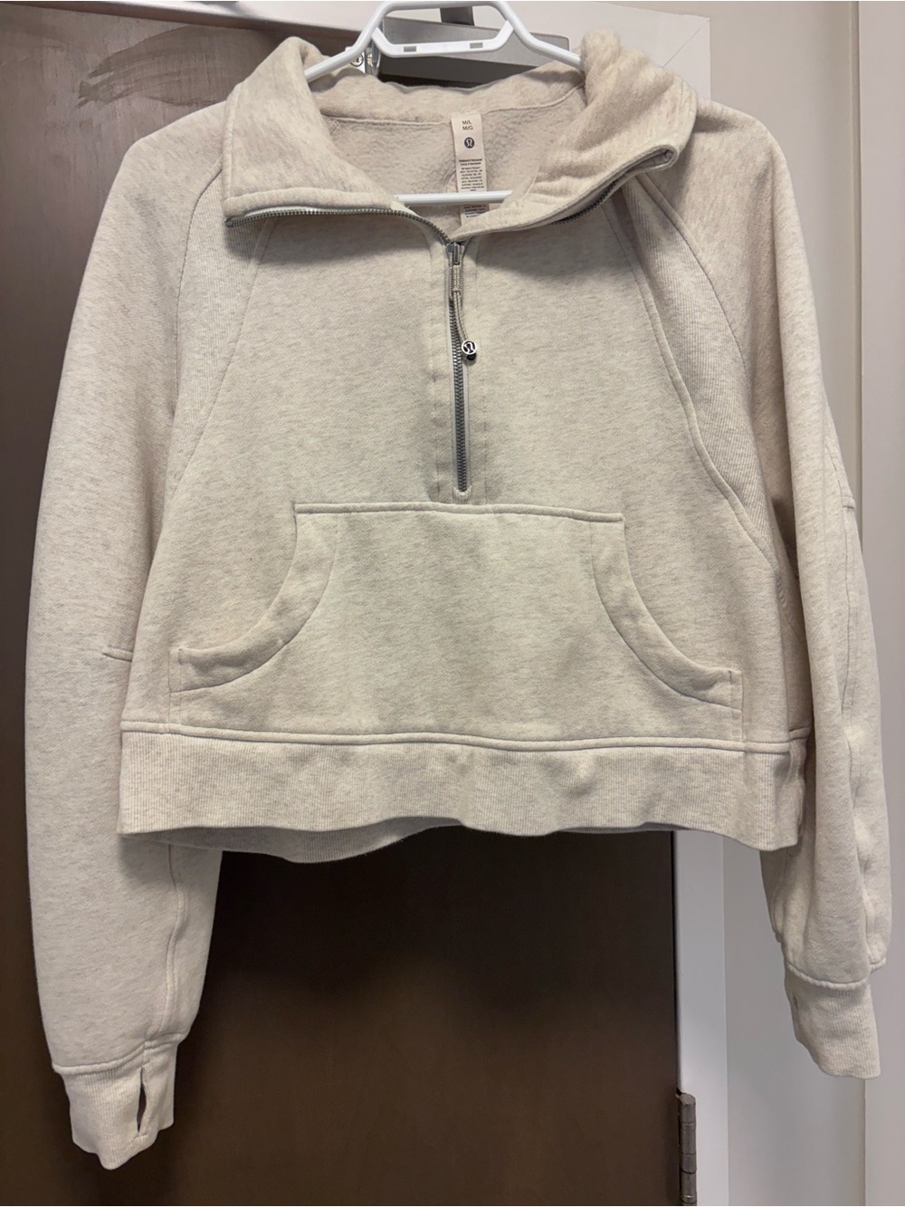 lululemon athletica Scuba Oversized Funnel-Neck Half Zip size M/L heatherd cream